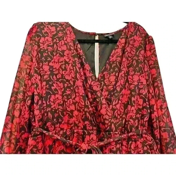 Torrid Sz 2X Midi Crinkle Chiffon Surplice Balloon Sleeve Dress Office Party - Picture 4 of 16